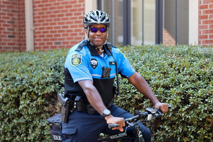 A public safety officer on a bike.
